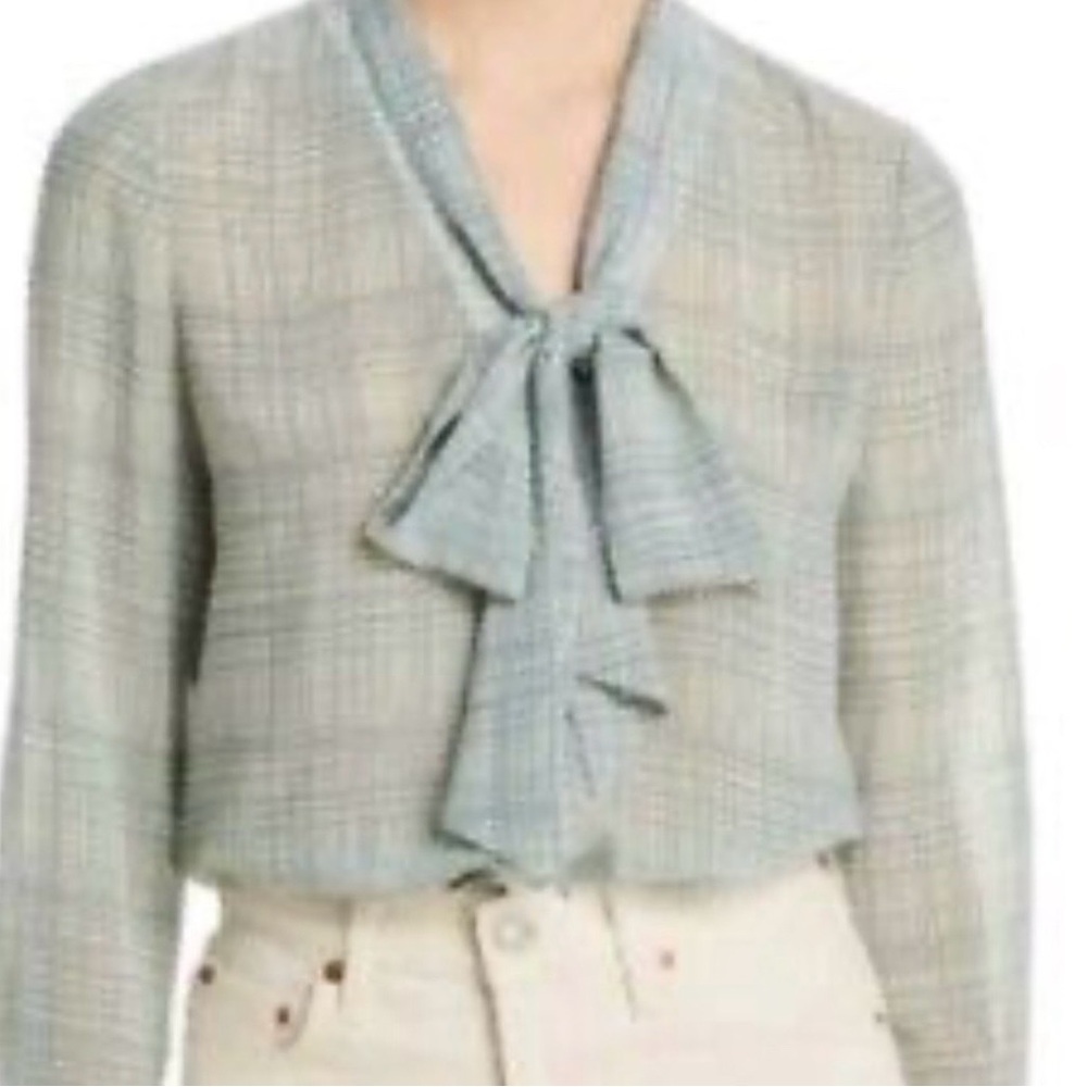 Tory Burch Mint Green and White Plaid Blouse - Size 10